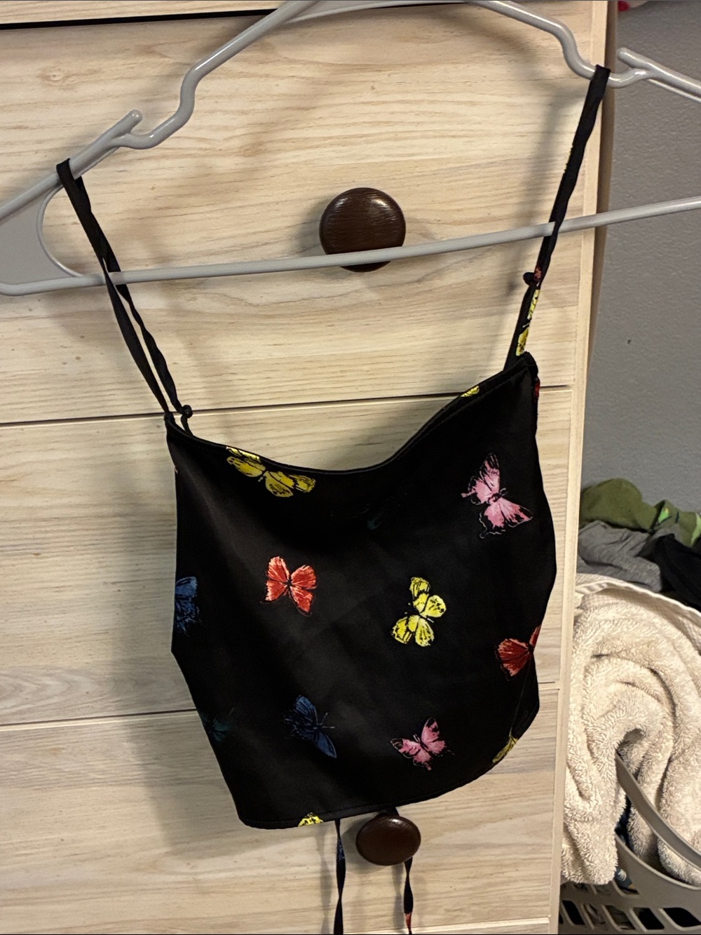 Black Butterfly Print Cropped Cami Top
